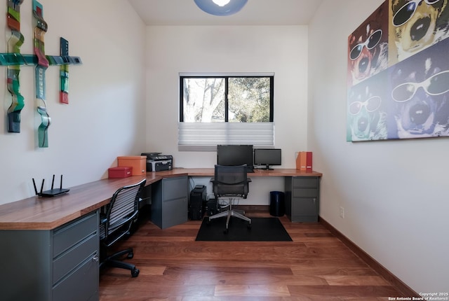 office area with dark wood-type flooring