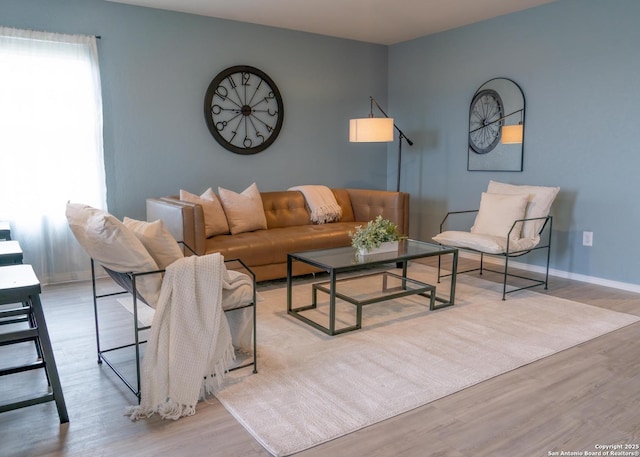 living room with light hardwood / wood-style floors