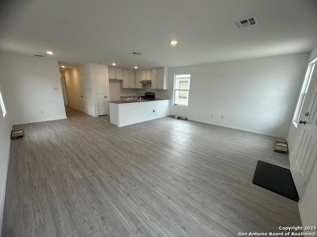 unfurnished living room with light hardwood / wood-style floors