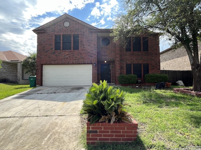 view of front of house with a garage and a front lawn