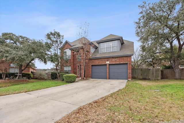 front facade featuring a garage and a front lawn