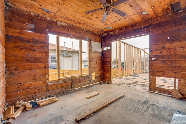 misc room with wooden ceiling and ceiling fan