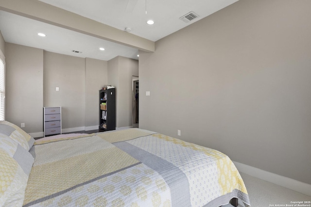 bedroom featuring beam ceiling