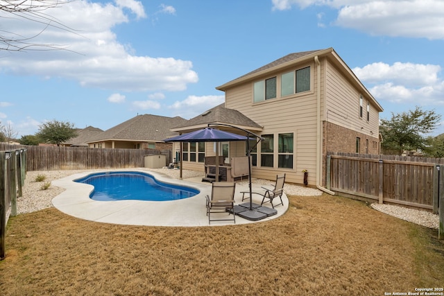 view of pool with a gazebo, a patio, and a lawn