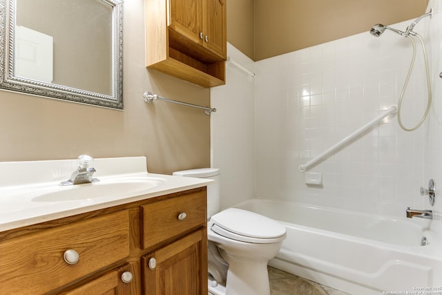 full bathroom featuring tile patterned flooring, vanity, washtub / shower combination, and toilet
