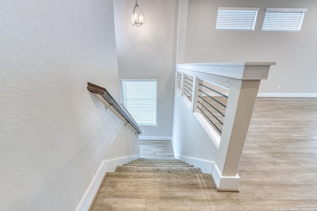 stairs with hardwood / wood-style flooring