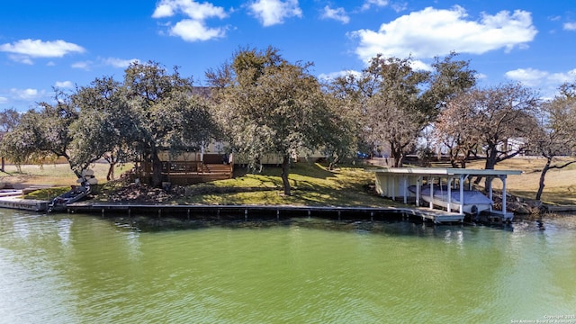 dock area with a water view