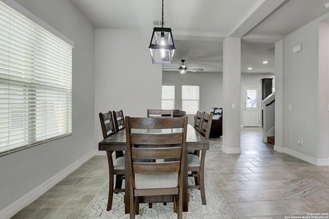 dining area featuring ceiling fan