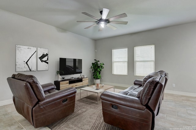 living room featuring ceiling fan