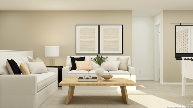 living room featuring light colored carpet