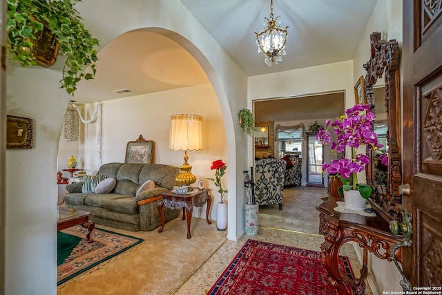 interior space featuring an inviting chandelier