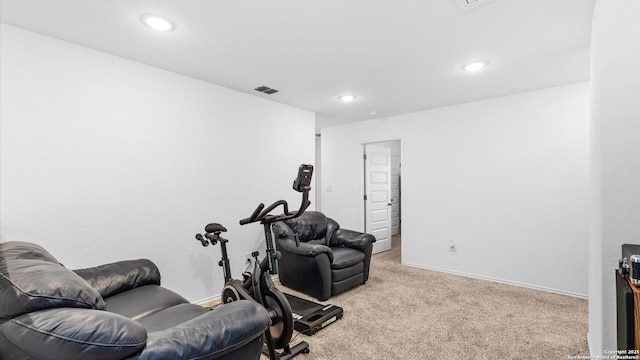 workout room with light carpet