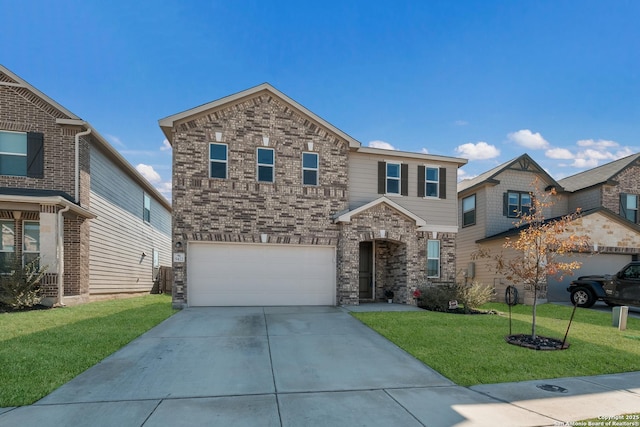 view of front facade featuring a garage and a front yard