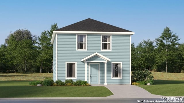 view of front of property featuring a front yard