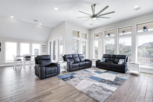 living room with ceiling fan