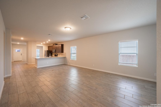 unfurnished living room with light hardwood / wood-style flooring