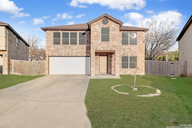 view of front of home with a garage and a front yard