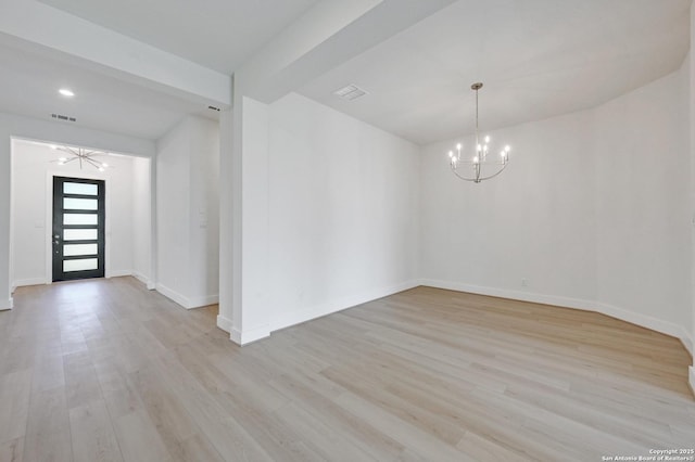1218 Catnip, New Braunfels, TX 78132 - unfurnished room featuring a chandelier, light wood-type flooring, and recessed lighting