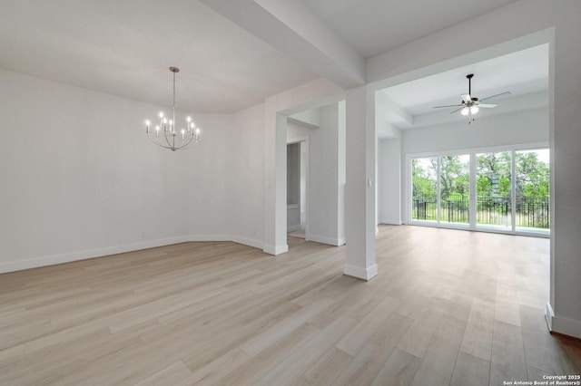 1218 Catnip, New Braunfels, TX 78132 - spare room featuring a chandelier, a ceiling fan, and light wood-type flooring