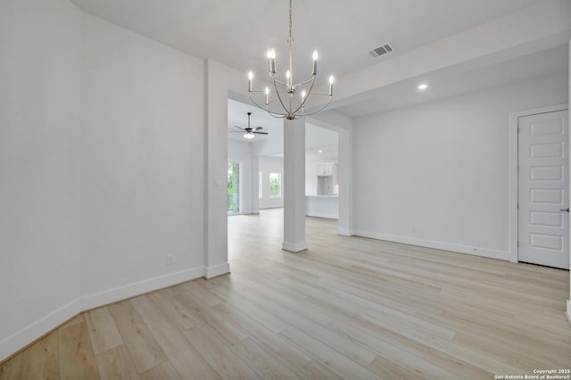 1218 Catnip, New Braunfels, TX 78132 - spare room with a chandelier, light wood finished floors, a ceiling fan, and recessed lighting