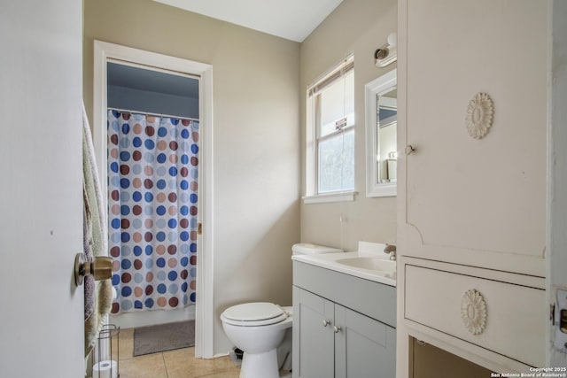 bathroom with vanity, toilet, and tile patterned flooring