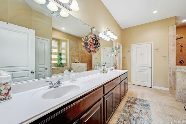 9014 Woodland Pass, Boerne, TX 78006 - full bath featuring visible vents, a sink, a walk in shower, and double vanity