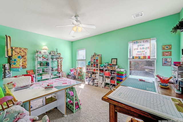 9014 Woodland Pass, Boerne, TX 78006 - recreation room with carpet floors, a ceiling fan, and visible vents