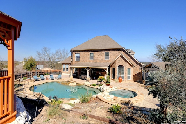 9014 Woodland Pass, Boerne, TX 78006 - view of pool featuring a patio, an in ground hot tub, a fenced in pool, and a fenced backyard
