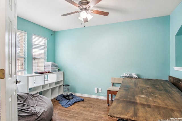 office area featuring hardwood / wood-style flooring and ceiling fan