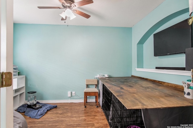 office featuring hardwood / wood-style flooring and ceiling fan