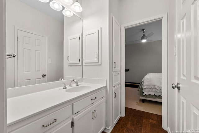 bathroom with vanity and wood-type flooring