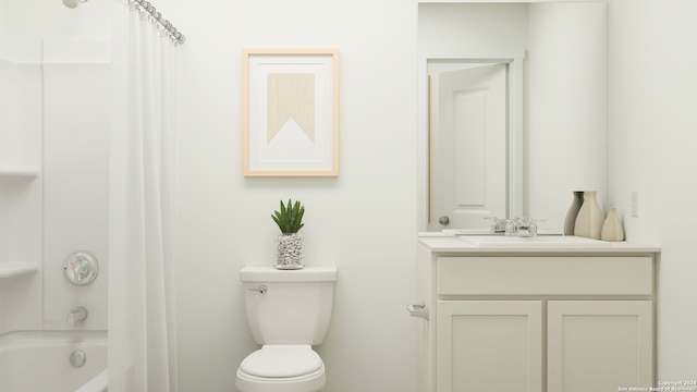 full bathroom with vanity,  shower combination, and toilet