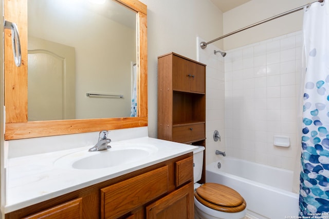 full bathroom with vanity, toilet, and shower / bath combo with shower curtain