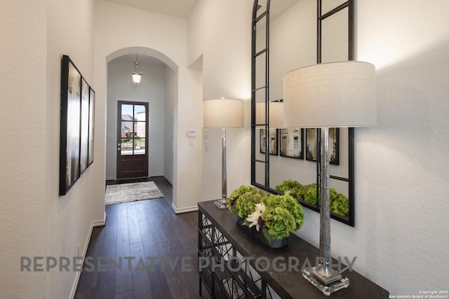 entryway with dark wood-type flooring