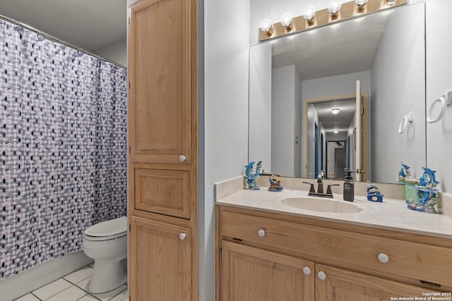 bathroom with tile patterned floors, toilet, and vanity