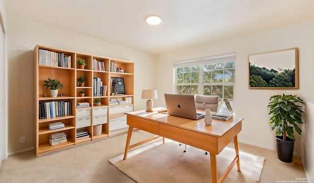 home office featuring light carpet