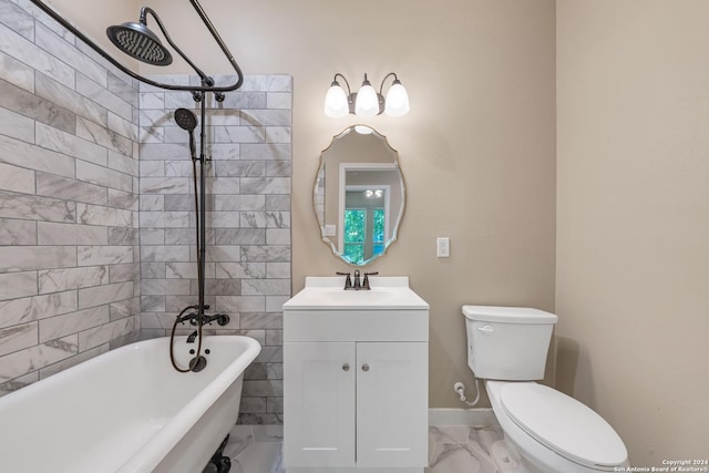 bathroom with vanity, toilet, and a bathing tub