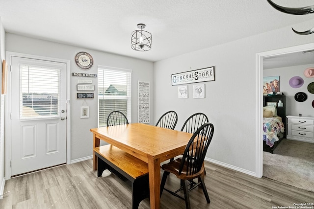 dining space with light hardwood / wood-style floors