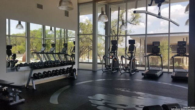 exercise room with a wall of windows