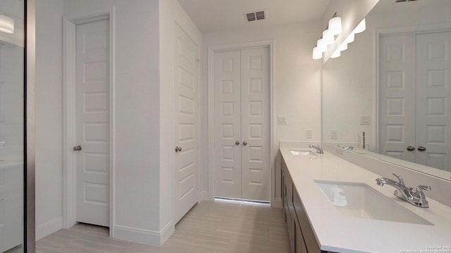 2623 Vistablue Ln, San Antonio, TX 78245 - bathroom with a closet, baseboards, and double vanity