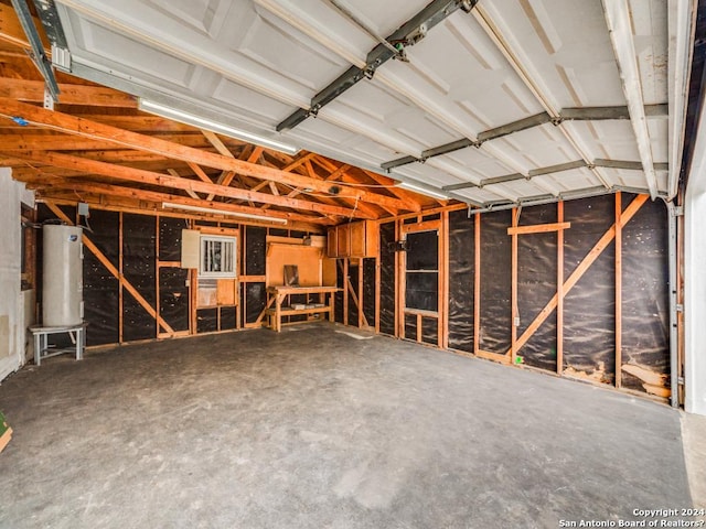 garage featuring water heater