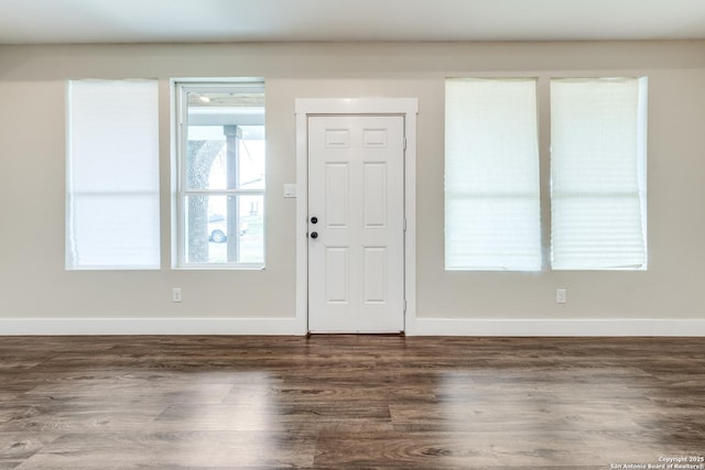 foyer with dark hardwood / wood-style floors