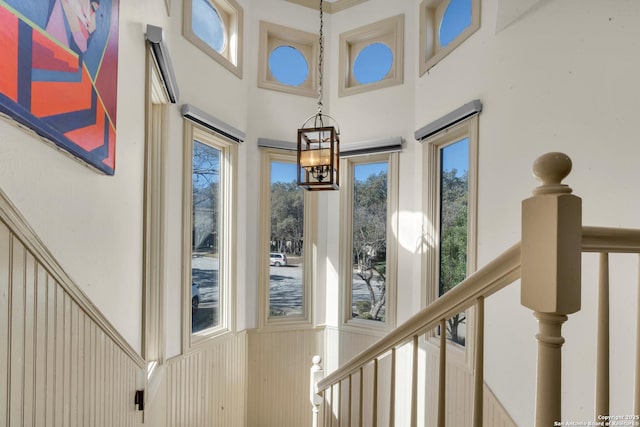 stairs with a high ceiling