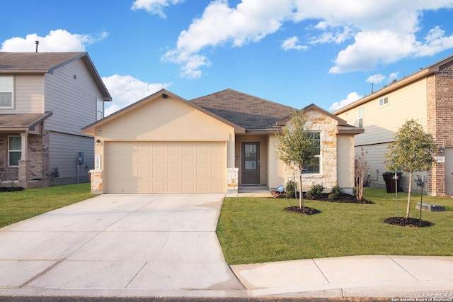 view of front property with a garage and a front lawn