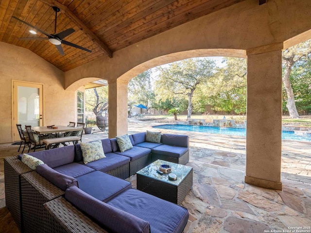 view of patio featuring outdoor lounge area and ceiling fan