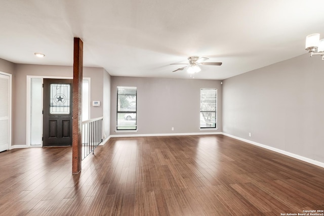 foyer featuring dark hardwood / wood-style flooring and ceiling fan