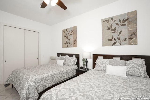 bedroom featuring a closet and ceiling fan