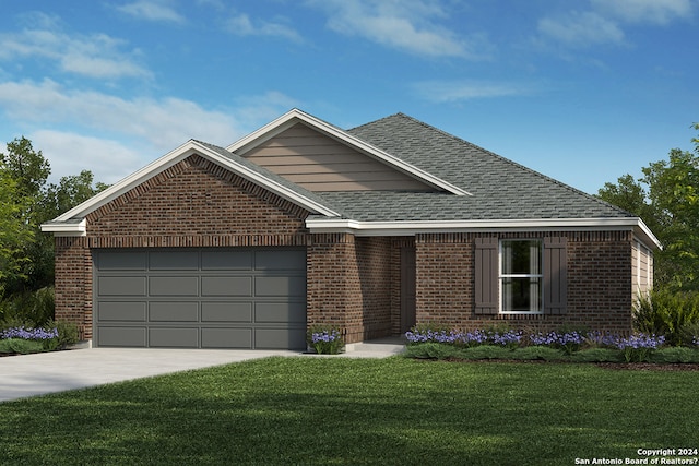 view of front of house with a garage and a front yard