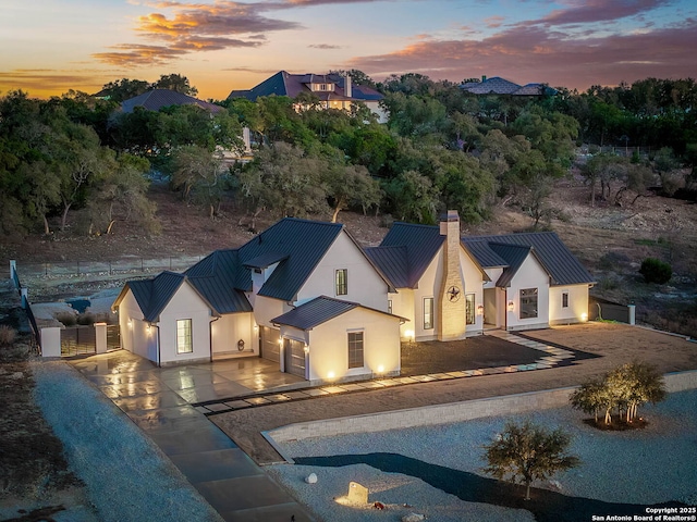 view of aerial view at dusk