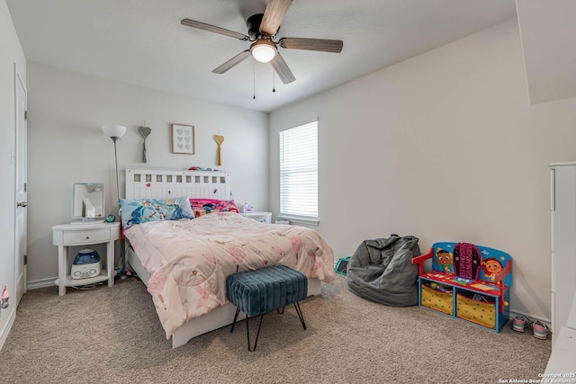 bedroom featuring carpet floors and ceiling fan